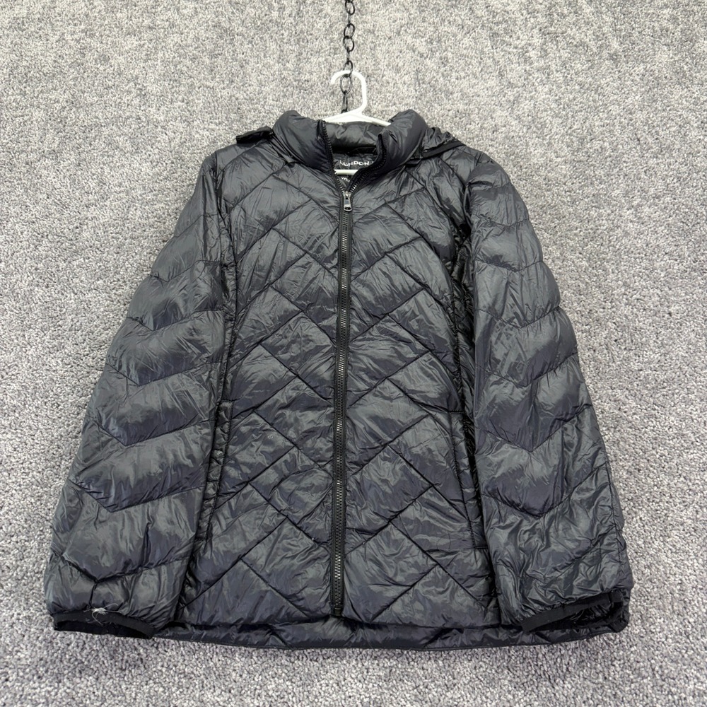 London Fog Puffer Jacket Womens Large Black Lightweight Packable Down